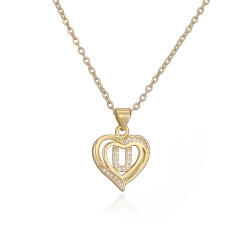 Delicate diamond heart hollow initial letter copper necklace