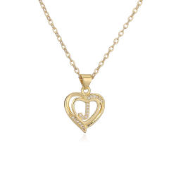 Delicate diamond heart hollow initial letter copper necklace