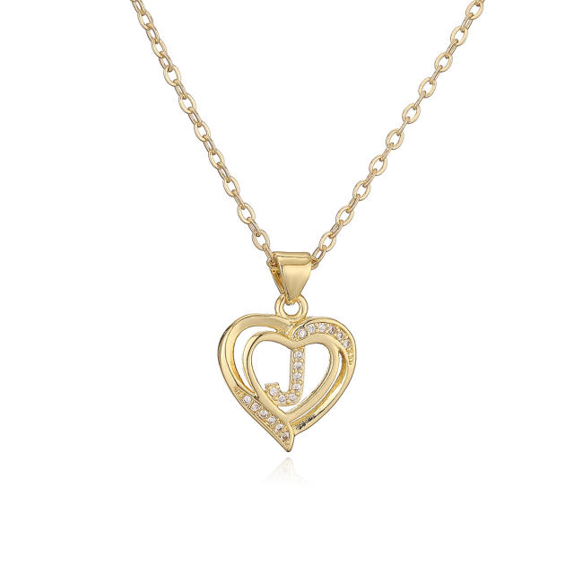 Delicate diamond heart hollow initial letter copper necklace
