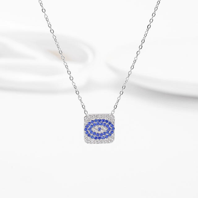 Dainty full diamond geometric evil eye pendant stainless steel necklace
