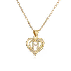 Delicate diamond heart hollow initial letter copper necklace
