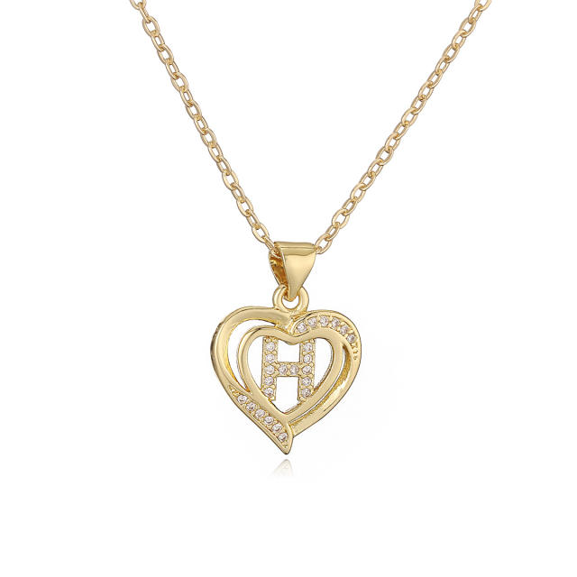 Delicate diamond heart hollow initial letter copper necklace