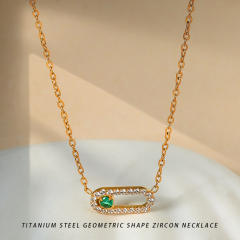 Simple diamond paperclip pendant stainless steel necklace