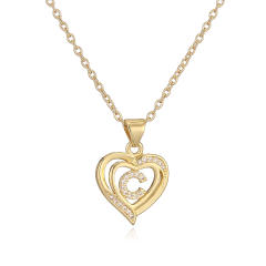 Delicate diamond heart hollow initial letter copper necklace