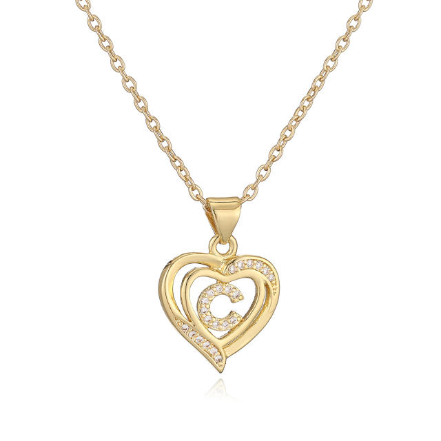 Delicate diamond heart hollow initial letter copper necklace