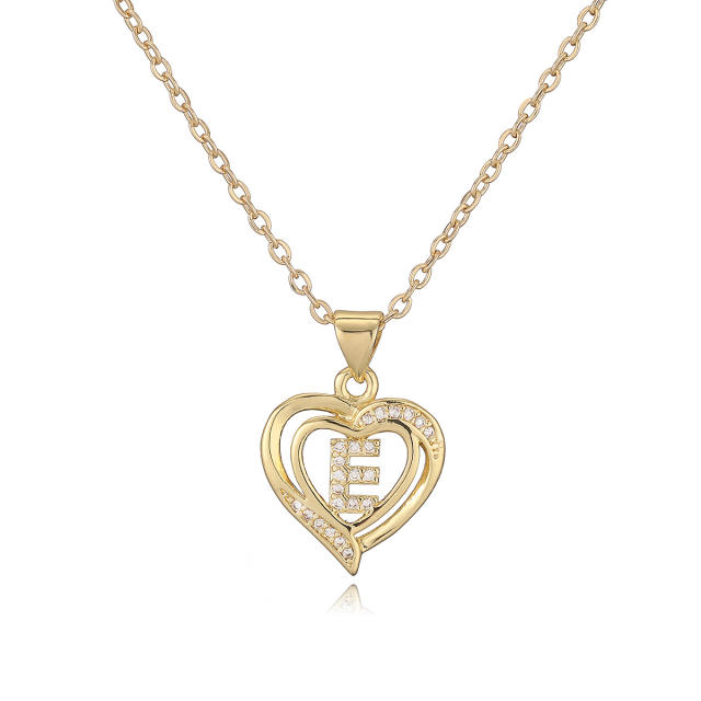 Delicate diamond heart hollow initial letter copper necklace