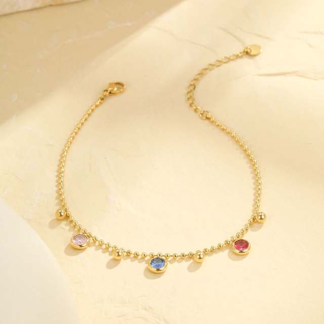 INS colorful rhinestone charm bead chain stainless steel anklet