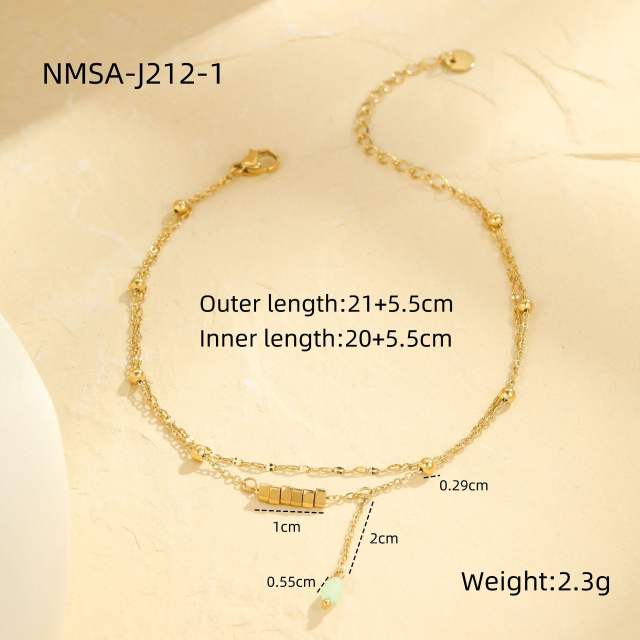 Summer colorful natural stone charm stainless steel anklet