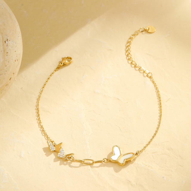 Summer mother shell butterfly tassel stainless steel anklet