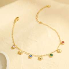 Sweet colorful diamond stainless steel anklet