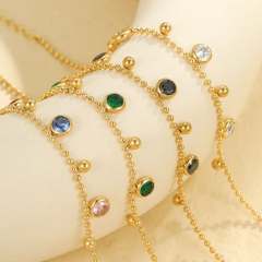 INS colorful rhinestone charm bead chain stainless steel anklet