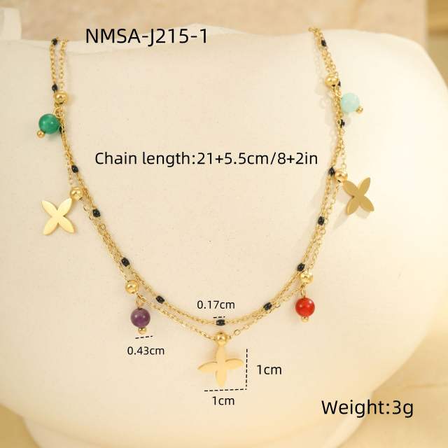 Summer colorful natural stone charm stainless steel anklet