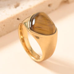 Tiger eye stone statement stainless steel rings for men women