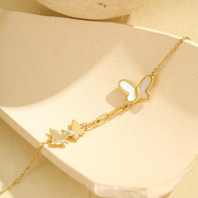 Summer mother shell butterfly tassel stainless steel anklet