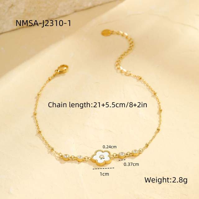 Hot sale colorful five petal flower stainless steel anklet