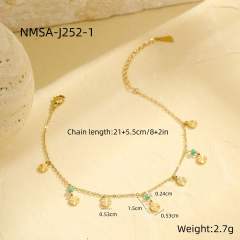 New design colorful bead round piece charm stainless steel anklet