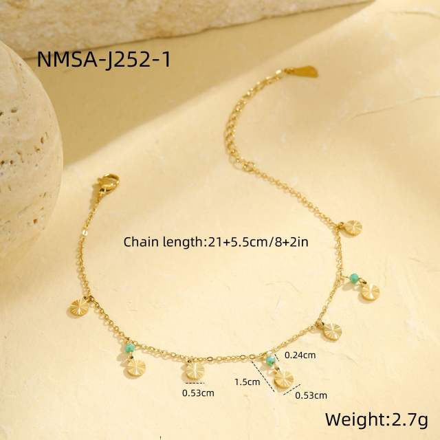 New design colorful bead round piece charm stainless steel anklet