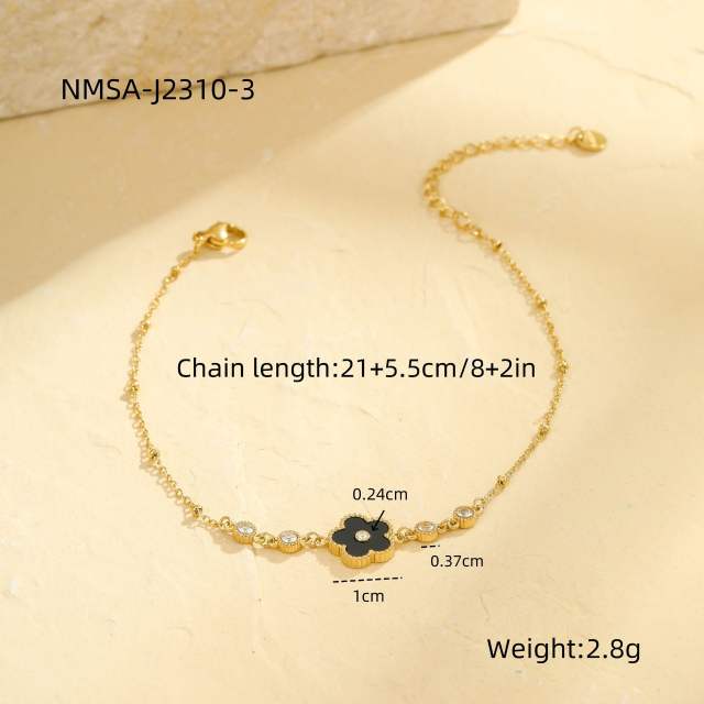 Hot sale colorful five petal flower stainless steel anklet