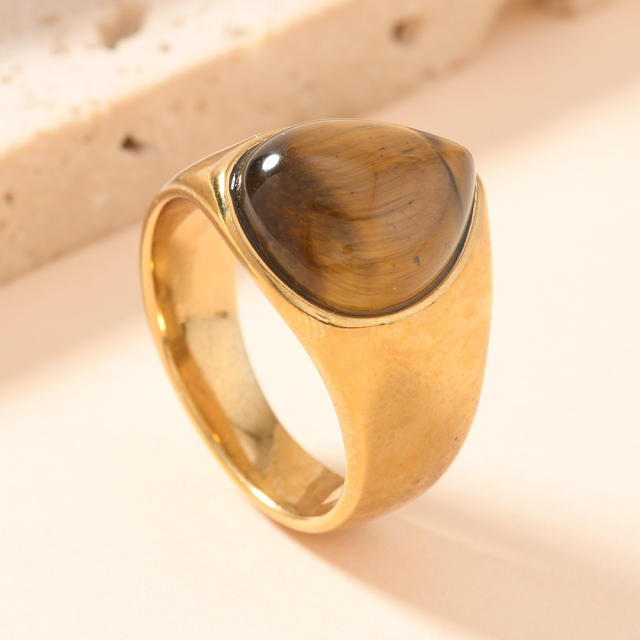 Tiger eye stone statement stainless steel rings for men women
