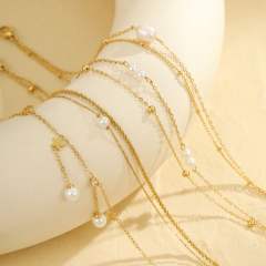 Summer pearl bead tassel stainless steel anklet