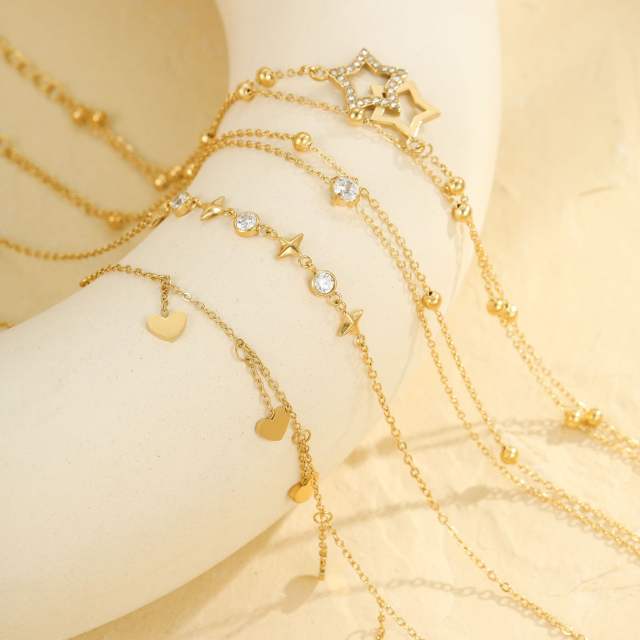 Holiday hollow out diamond star stainless steel anklet