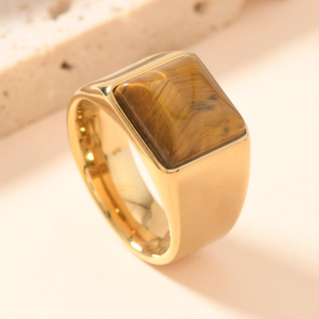 Tiger eye stone statement stainless steel rings for men women
