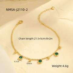 INS colorful rhinestone charm bead chain stainless steel anklet