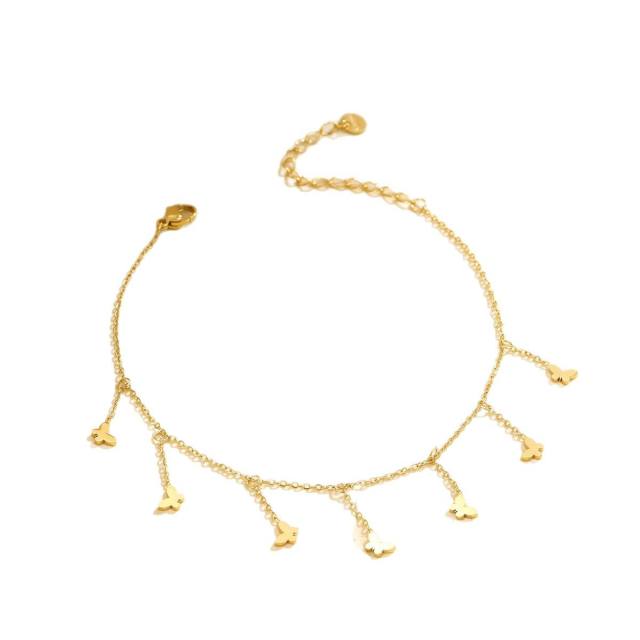 Summer mother shell butterfly tassel stainless steel anklet