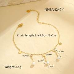 Summer pearl bead tassel stainless steel anklet