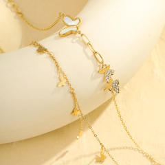 Summer mother shell butterfly tassel stainless steel anklet