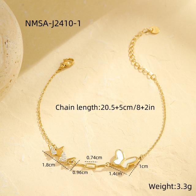 Summer mother shell butterfly tassel stainless steel anklet