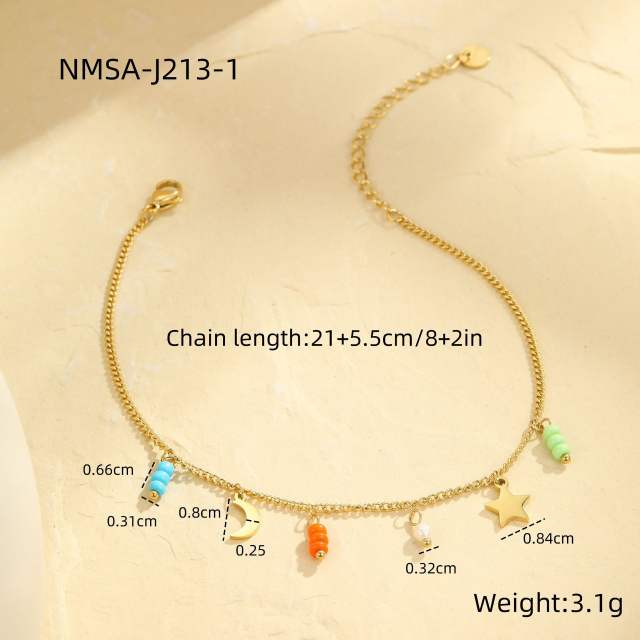 Summer colorful natural stone charm stainless steel anklet