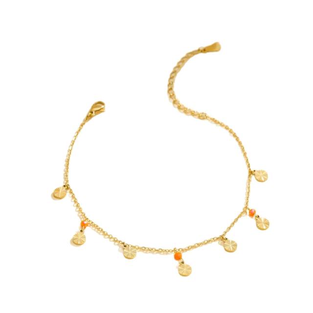 New design colorful bead round piece charm stainless steel anklet