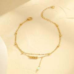 Summer colorful natural stone charm stainless steel anklet