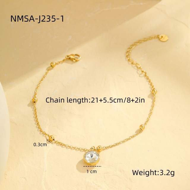 Sweet colorful diamond stainless steel anklet