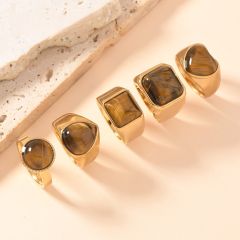 Tiger eye stone statement stainless steel rings for men women