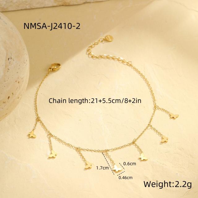 Summer mother shell butterfly tassel stainless steel anklet