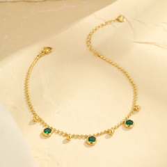 INS colorful rhinestone charm bead chain stainless steel anklet