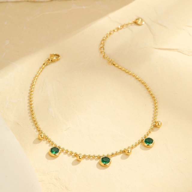 INS colorful rhinestone charm bead chain stainless steel anklet