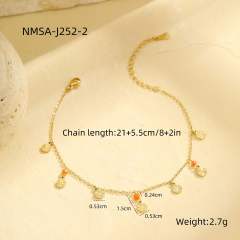 New design colorful bead round piece charm stainless steel anklet
