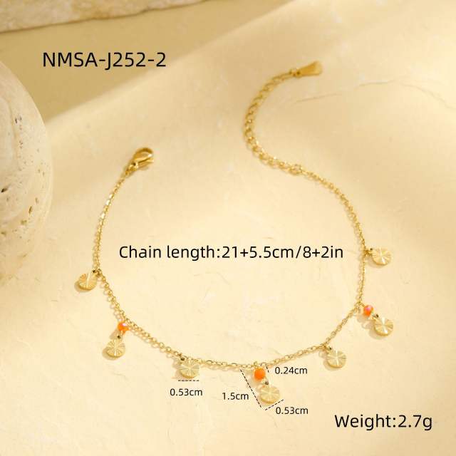 New design colorful bead round piece charm stainless steel anklet
