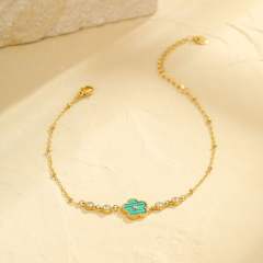 Hot sale colorful five petal flower stainless steel anklet