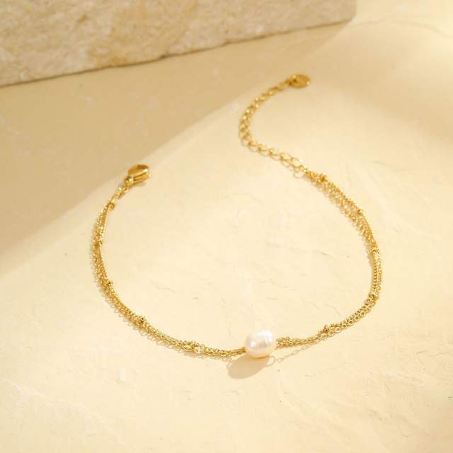 Summer pearl bead tassel stainless steel anklet