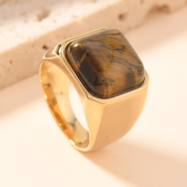 Tiger eye stone statement stainless steel rings for men women