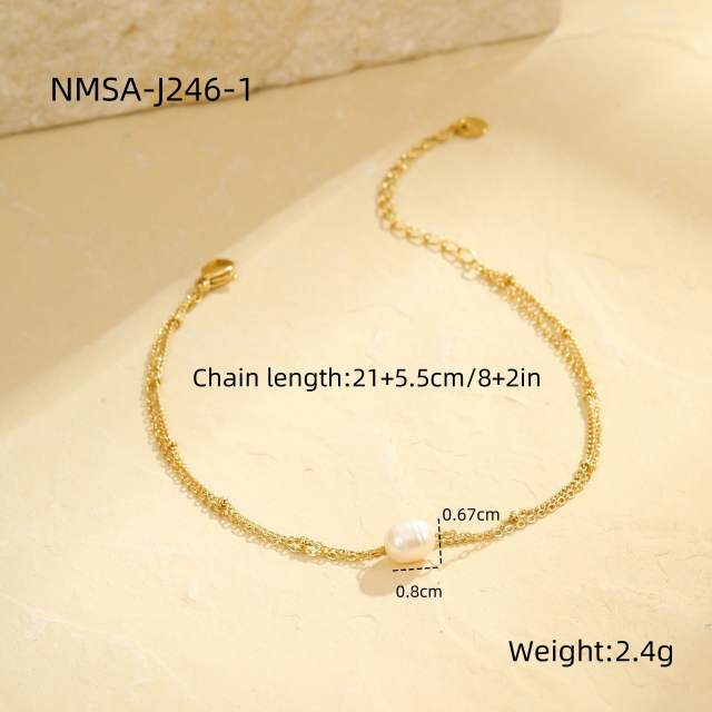 Summer pearl bead tassel stainless steel anklet