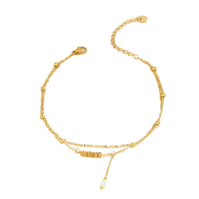 Summer colorful natural stone charm stainless steel anklet