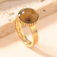 Tiger eye stone statement stainless steel rings for men women