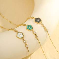 Hot sale colorful five petal flower stainless steel anklet