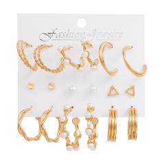9pcs imitation pearl studs alloy hoop earrings set with card
