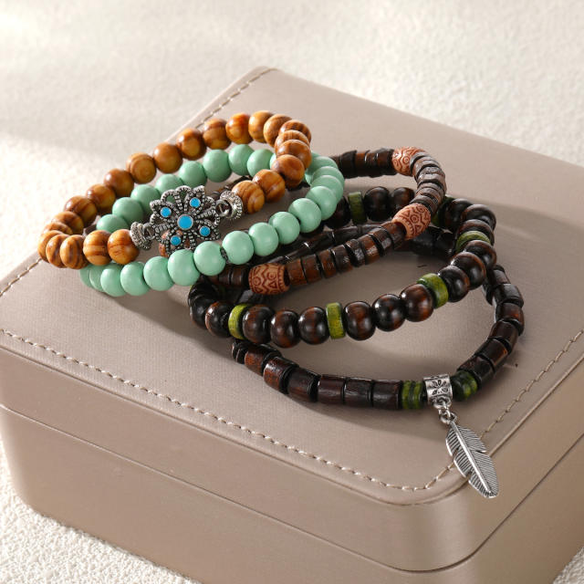 Boho 5pcs set turquoise stone beaded bracelet set for men